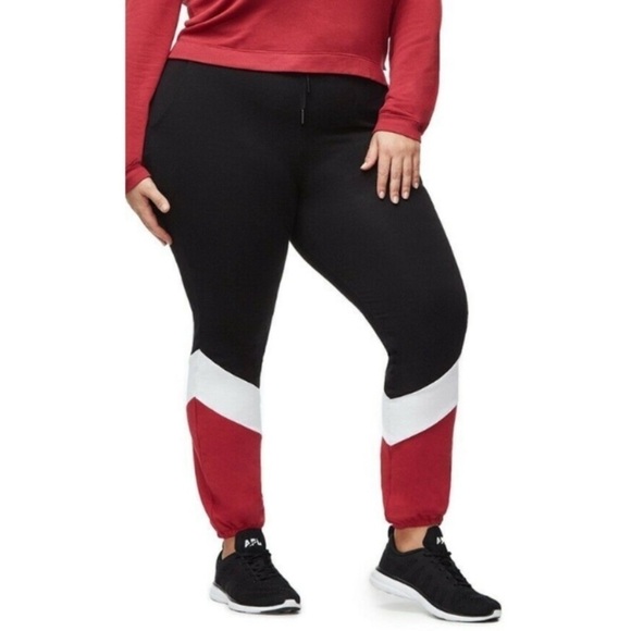 NWT Good American High Rise Colorblock Jogger Pant Black/White/Red - Picture 1 of 8